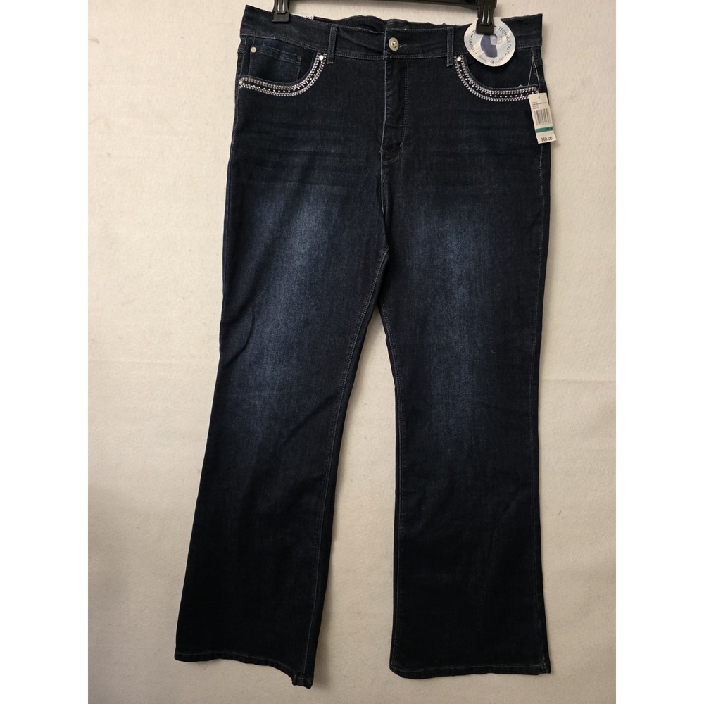 Curve Appeal Jeans Womens 16 Dark Blue Denim Pants High Rise‎ Boot Flare Stretch